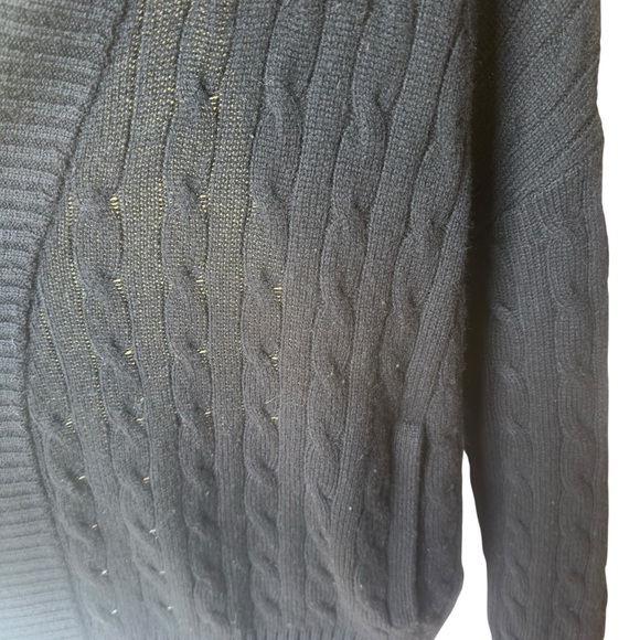 Polo Ralph Lauren 100% Cashmere Black Cable Knit Open Front Cardigan Sweater M - Picture 5 of 8